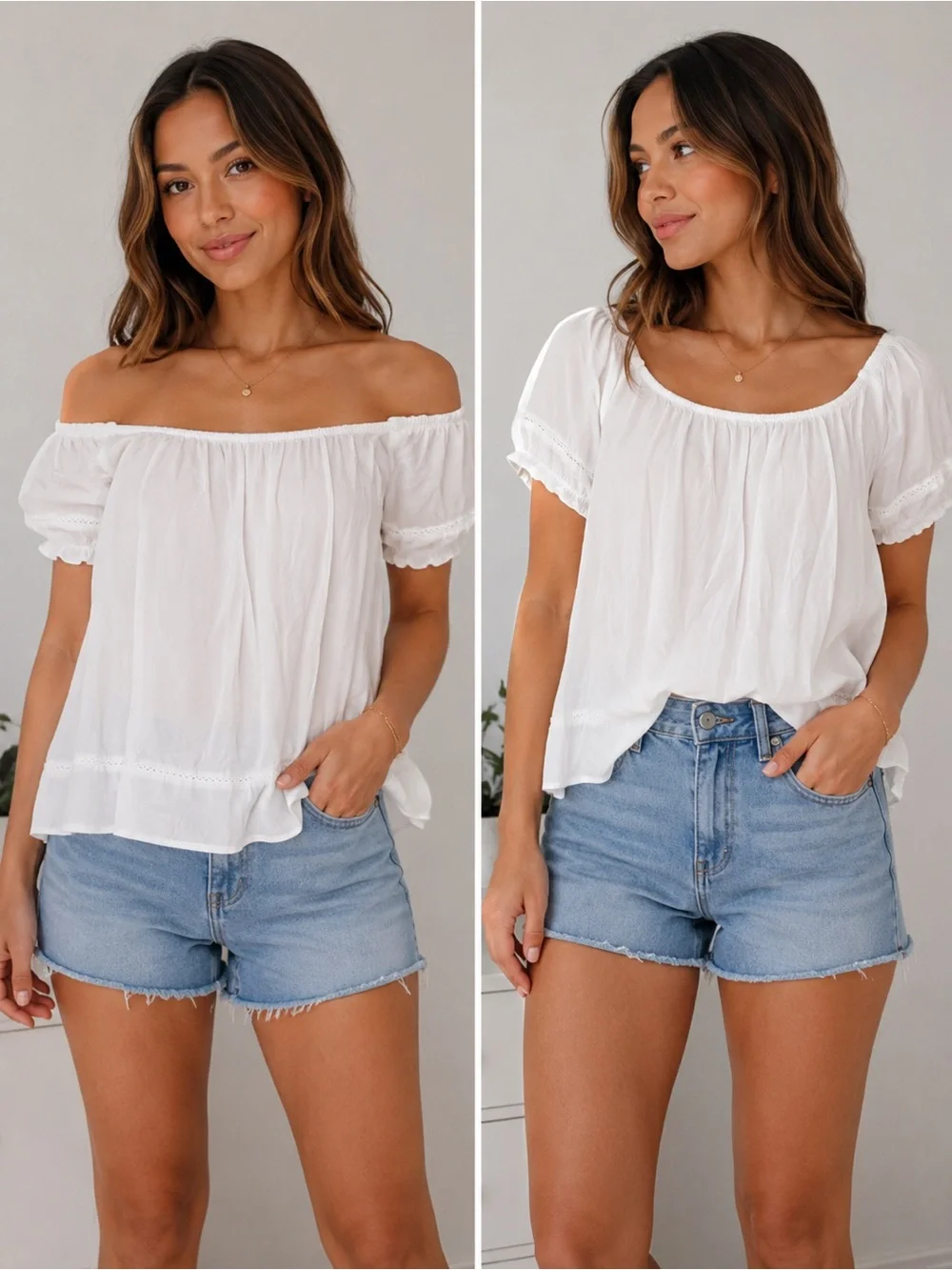 Old Navy Women’s White Off-the-Shoulder Peasant Blouse Boho Elastic Neck Top L
